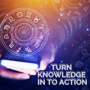 Astrology spiritual life coaching graphic "turn knowledge into action"